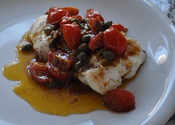 Monkfish grilled with capers and tomatoes seal