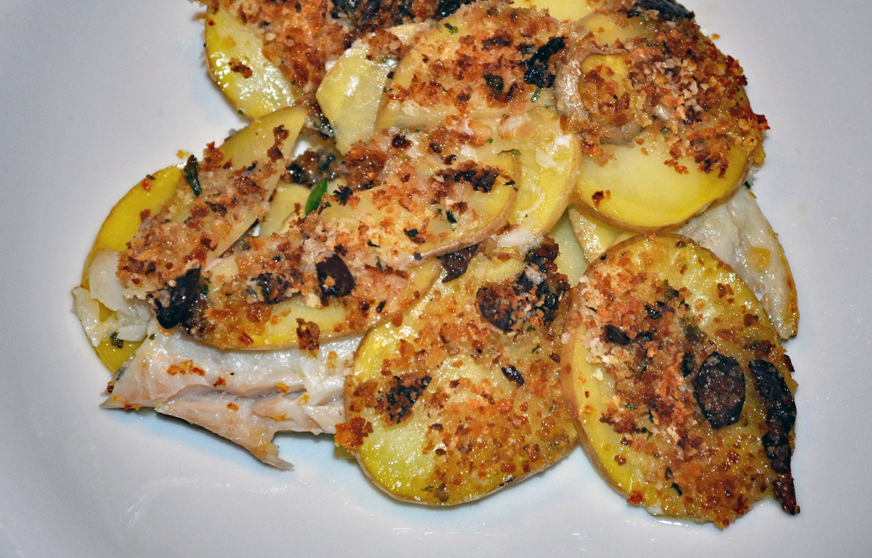 Aromatic cod and potato gratin