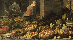  Floris van Schooten, Stilleven met groenten en fruit, met Christus in Emmaus op de achtergrond, 1651 Rijksmuseum, Amsterdam