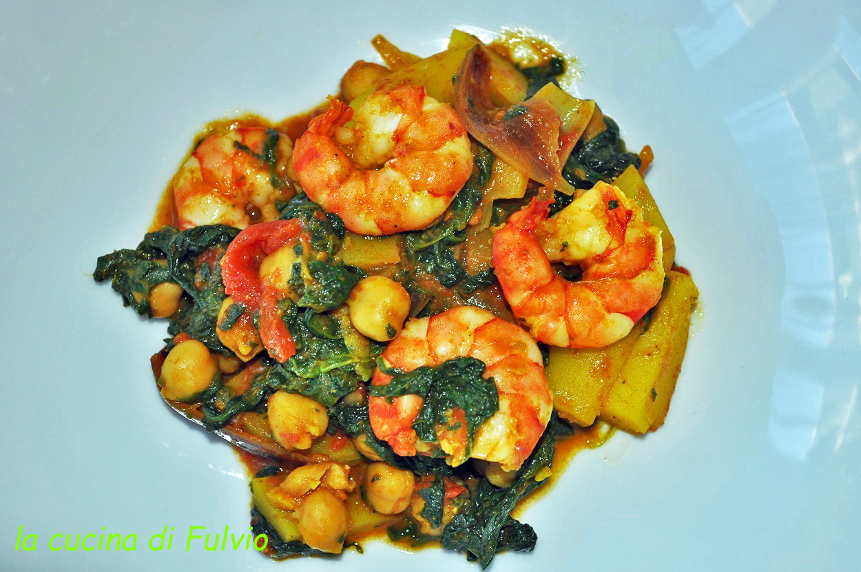 Camarones al curry y verduras
