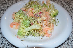 Salade légère au chou romanesco et aux crevettes