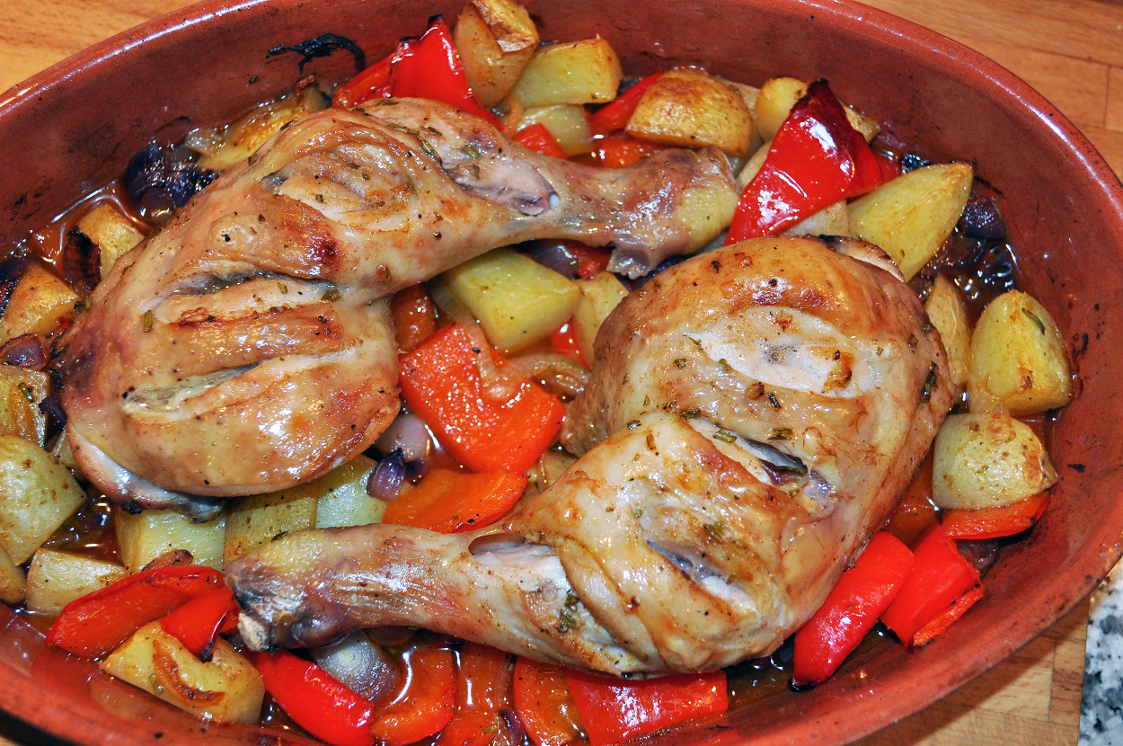 Chicken and baked vegetables